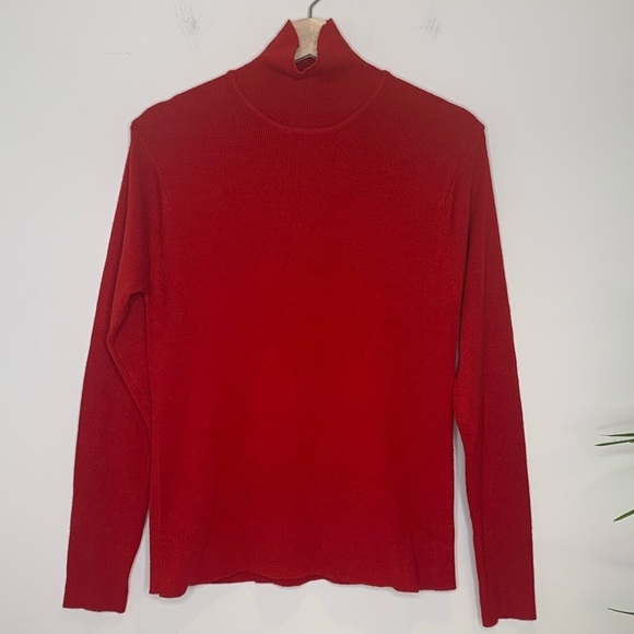 Emanuel Ungaro | Vintage Red Knit Wool Cashmere Blend Turtleneck Sweater Large - Picture 1 of 13